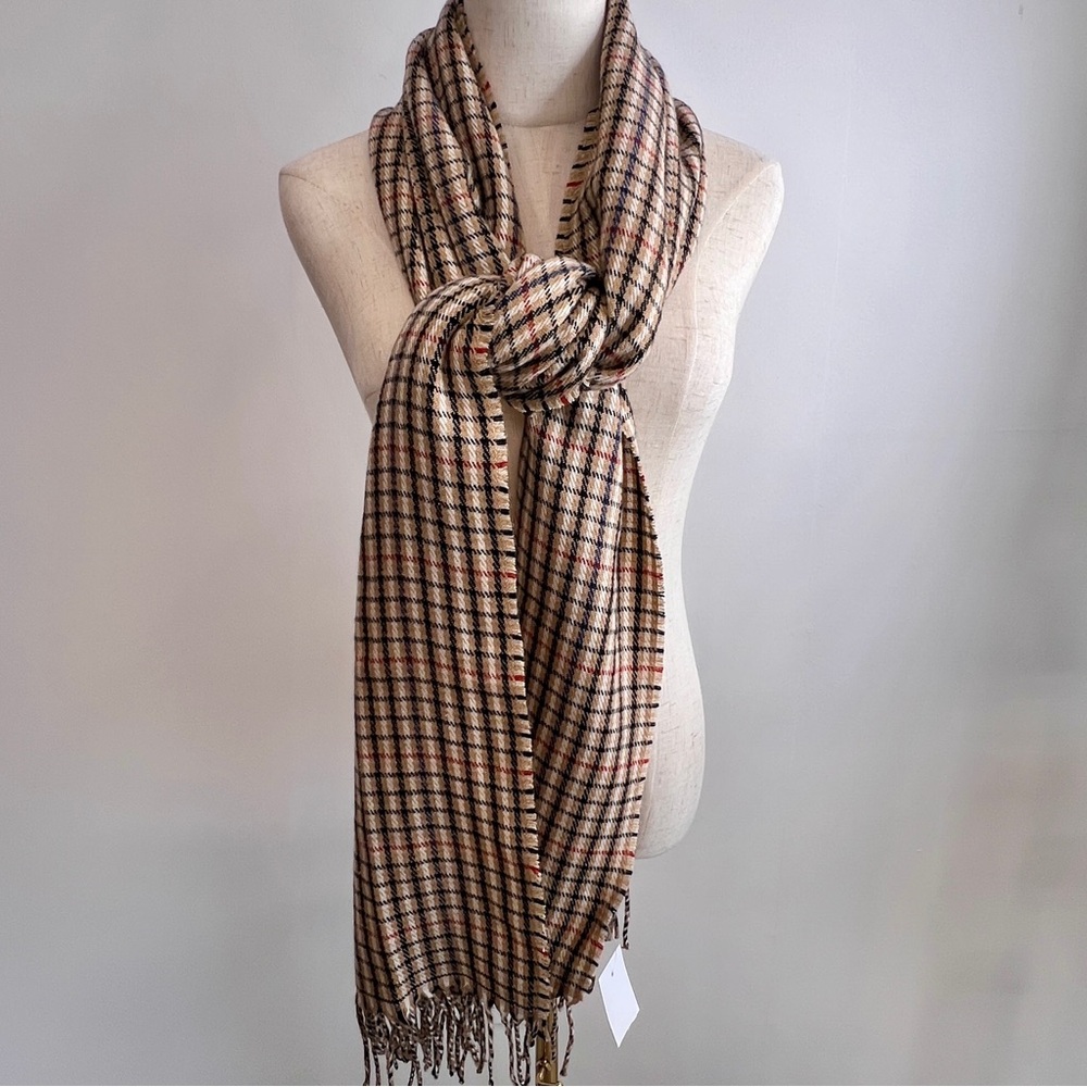 J. Crew NWT Classic Brown Plaid Fringe Scarf One Size - Picture 3 of 8